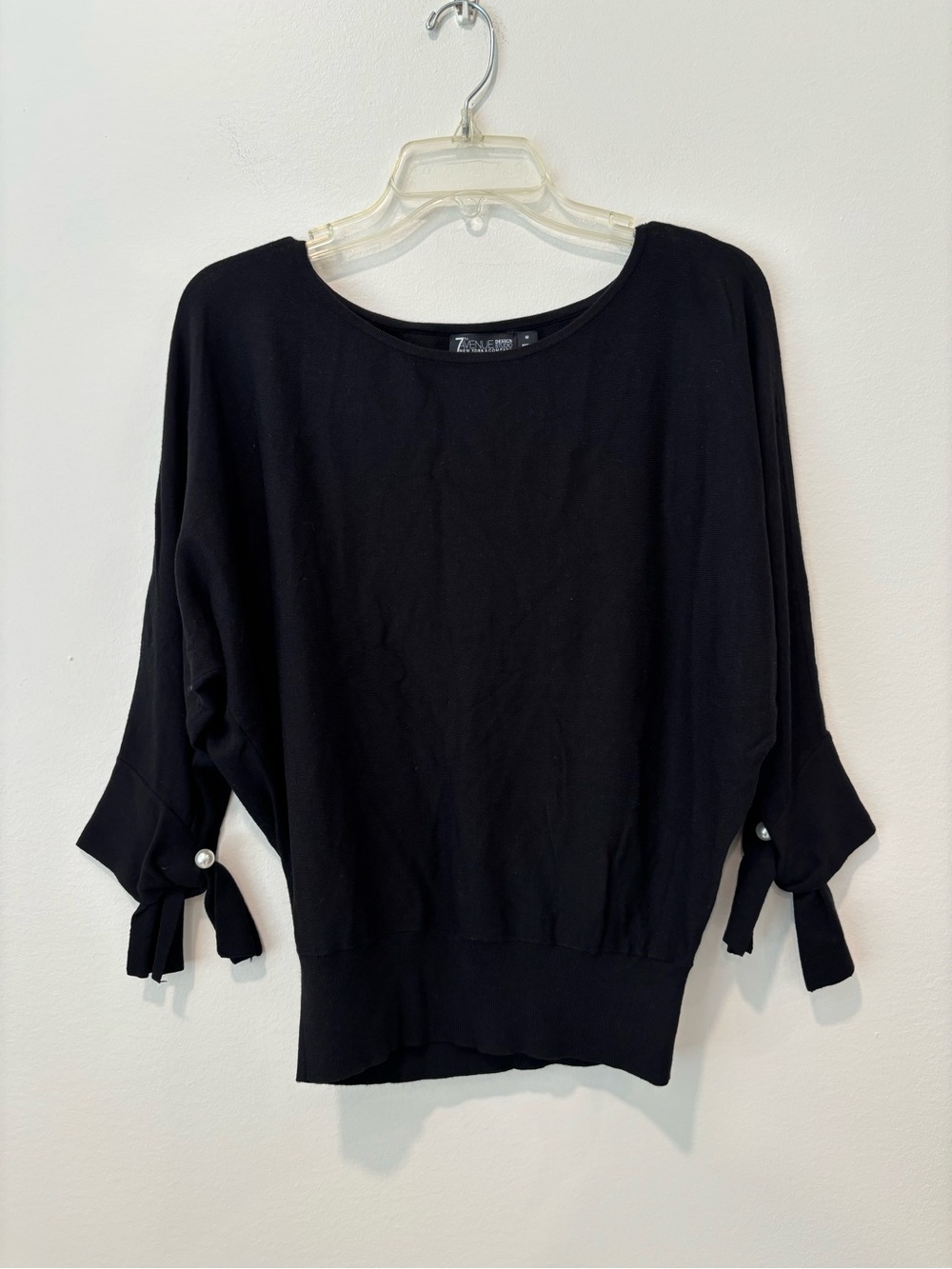 New York and company Black Boatneck Tie-Sleeve Knit Top